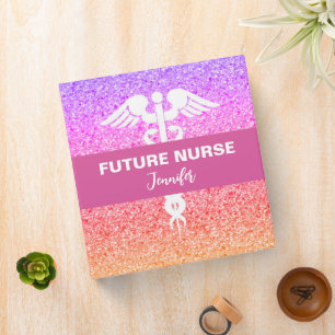 Future Nurse Medical Rainbow Glitter Personalized  3 Ring Binder