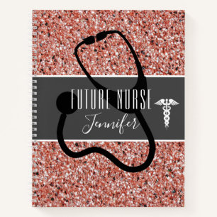 Future Nurse Medical Stethoscope Pink Glitter Name Notebook