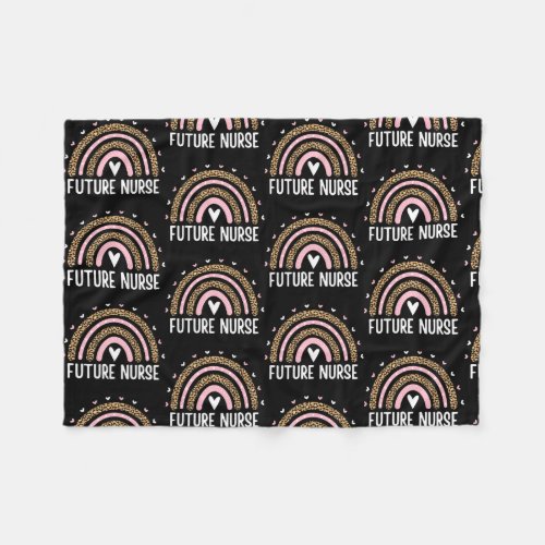 Future Nurse Nursing Student Leopard Rainbow Fleece Blanket