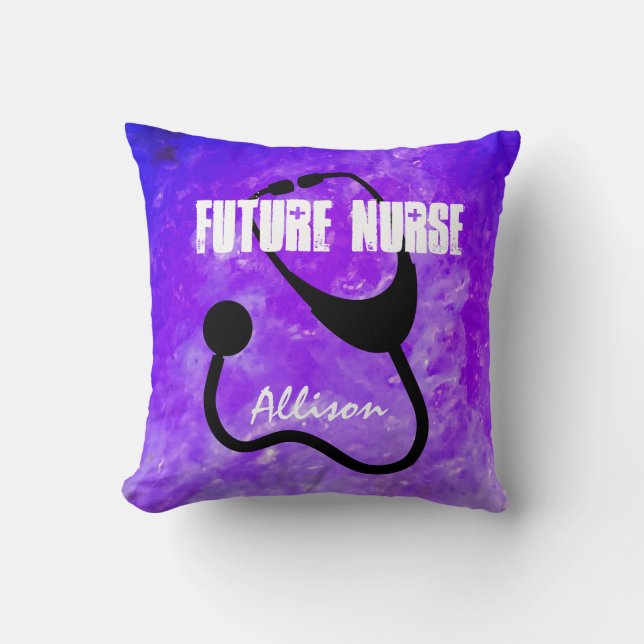 Future Nurse Nursing Student Purple Personalized Throw Pillow (Front)