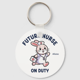 Future Nurse On Duty Cute Bunny Graphic Keychain
