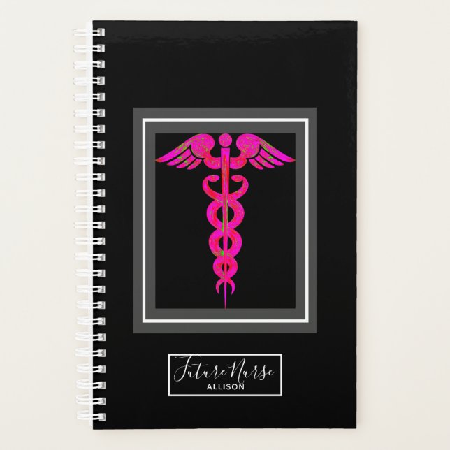 Future Nurse Pink Black Caduceus Personalized Planner (Front)