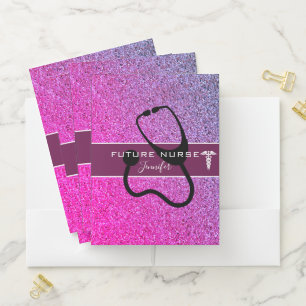 Future Nurse Pink Purple Glitter Personalized Pocket Folder