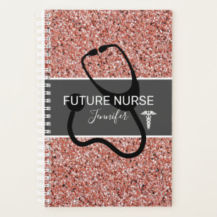 Future Nurse Pink Rose Gold Glitter Personalized Planner