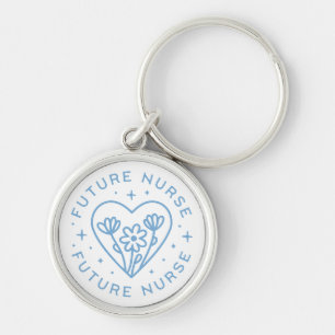 Future nurse preppy floral heart blue aesthetic keychain