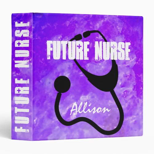 Future Nurse Purple Marble Stethoscope Personalize 3 Ring Binder