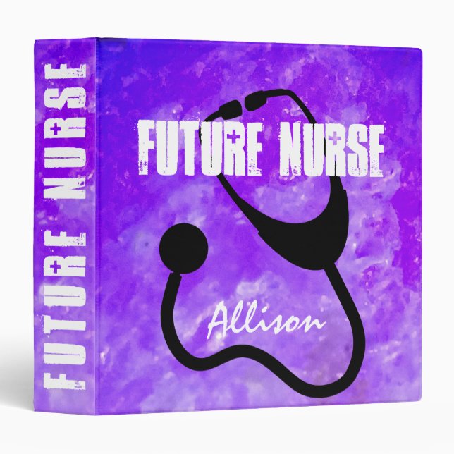 Future Nurse Purple Marble Stethoscope Personalize 3 Ring Binder (Front/Spine)