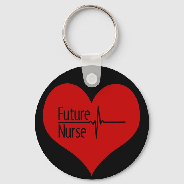 Future Nurse Red EKG Heart Keychain (Front)