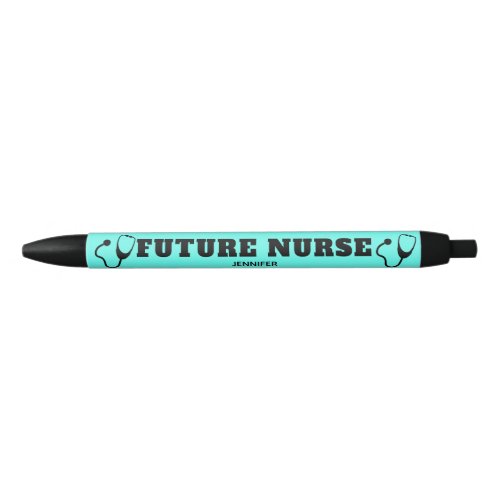 Future Nurse Stethoscope Aqua Teal Personalized Black Ink Pen