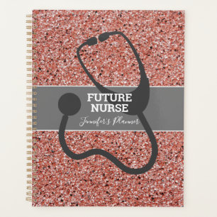Future Nurse Stethoscope Pink Glitter Personalized Planner