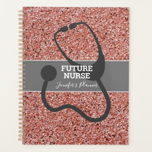 Future Nurse Stethoscope Pink Glitter Personalized Planner