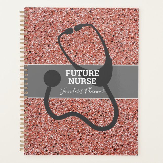 Future Nurse Stethoscope Pink Glitter Personalized Planner (Front)