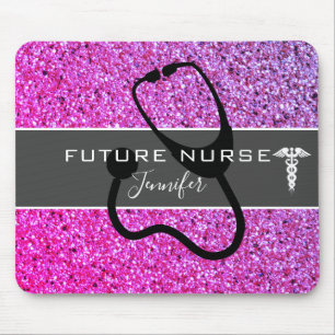 Future Nurse Stethoscope Pink Purple Glitter Name Mouse Pad