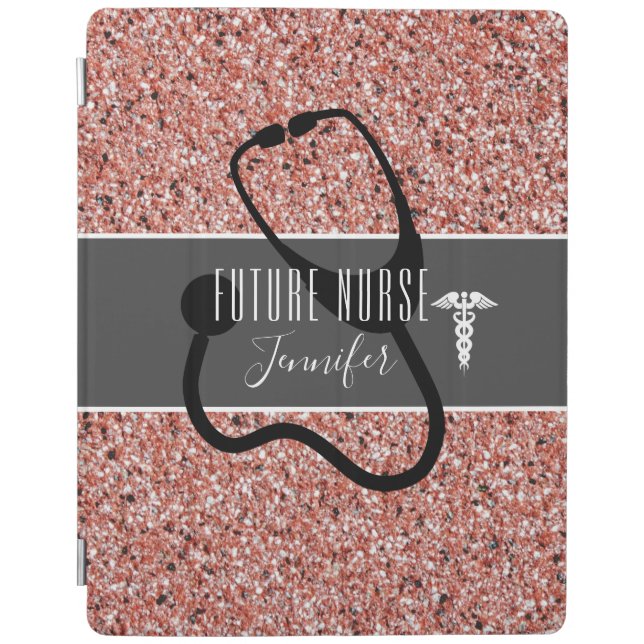 Future Nurse Stethoscope Pink Rose Gold Glitter iPad Smart Cover (Front)