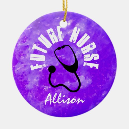 Future Nurse Stethoscope Purple Marble Customized Ceramic Ornament