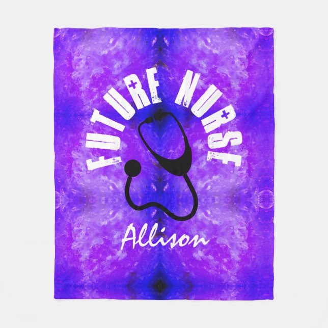 Future Nurse Stethoscope Purple Marble Customized Fleece Blanket (Front)