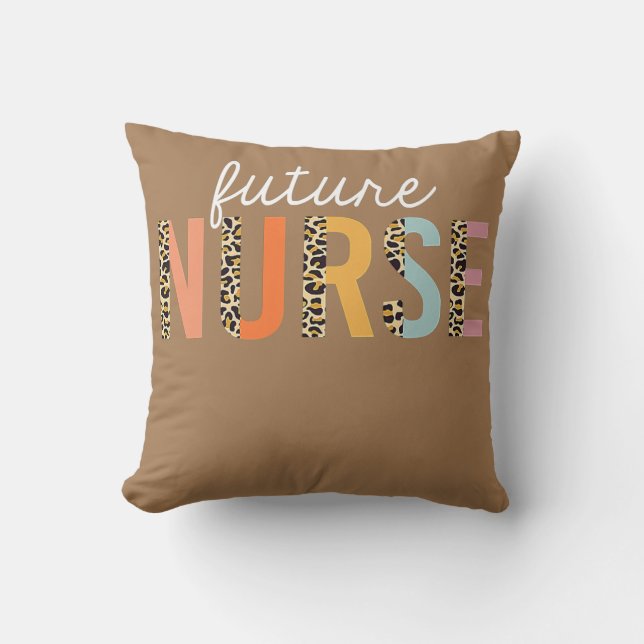 Future Nurse Student Leopard Print Nursing School Throw Pillow (Front)