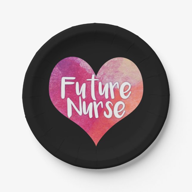 Future Nurse Watercolor Heart Paper Plates (Front)