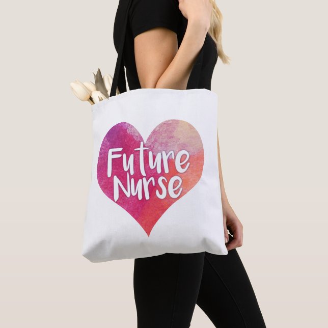 Future Nurse Watercolor Heart Tote Bag (Close Up)