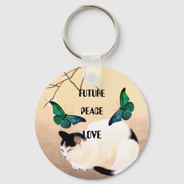 Future, Peace, Love with Japanese Cat Keychain (Back)