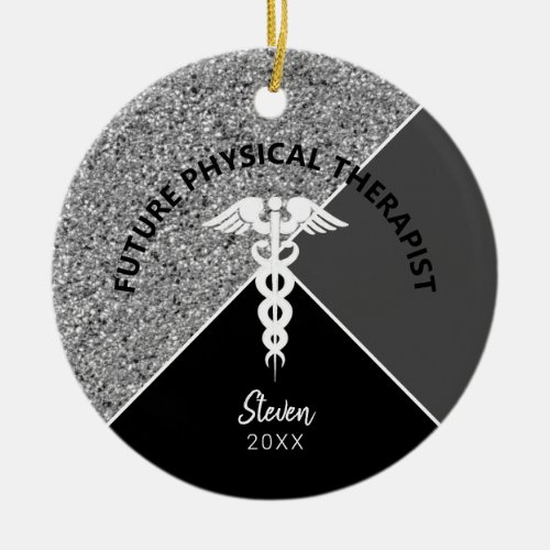 Future Physical Therapist Medical Black Monogram Ceramic Ornament