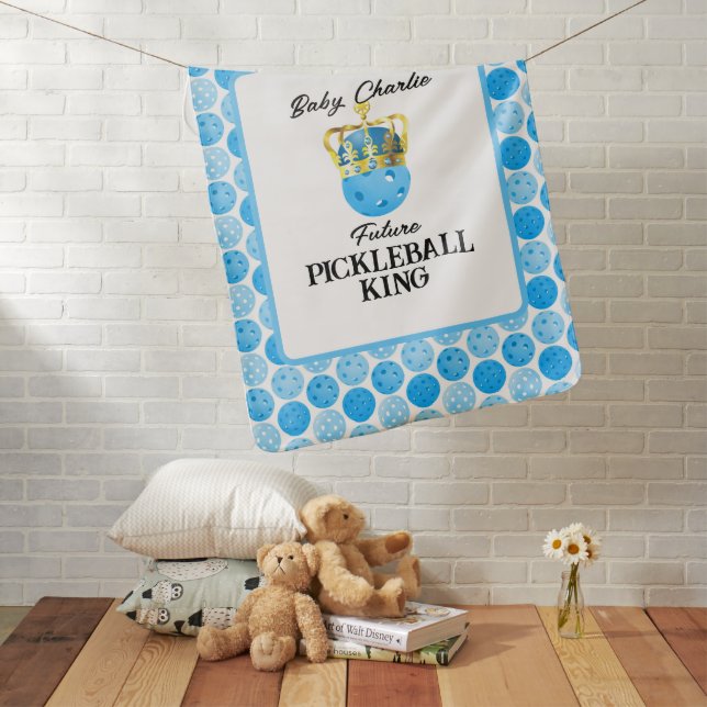 Future Pickleball King Baby Blue Personalized Baby Blanket (In Situ)