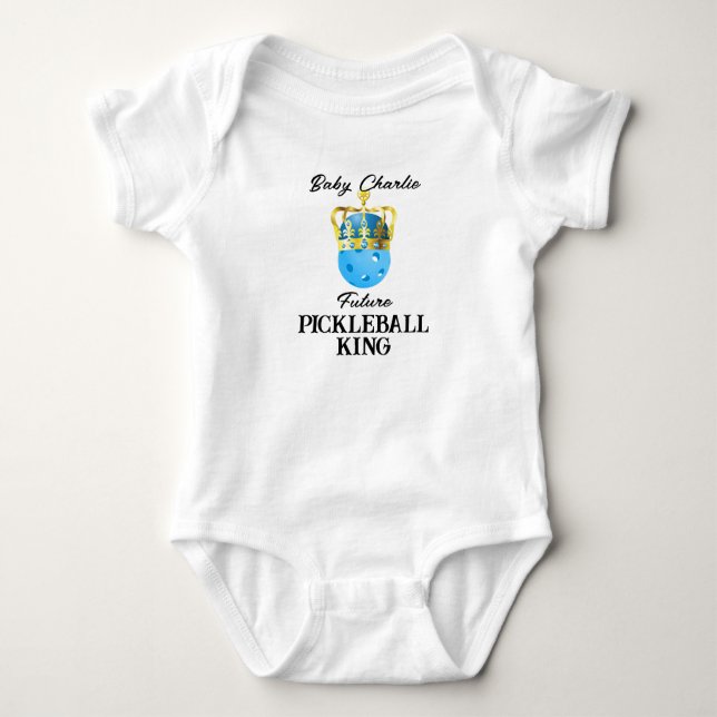 Future Pickleball King Baby Blue Personalized Baby Bodysuit (Front)
