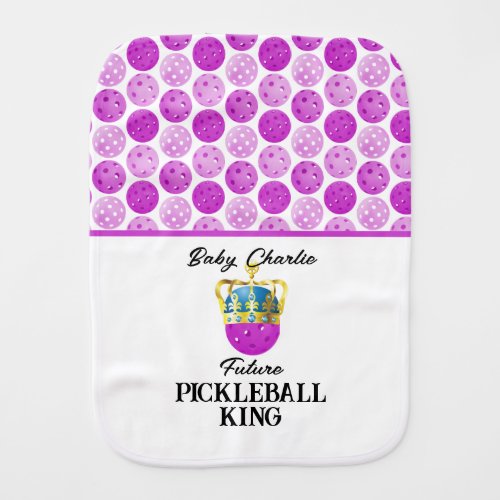 Future Pickleball King Purple Baby Personalized Baby Burp Cloth