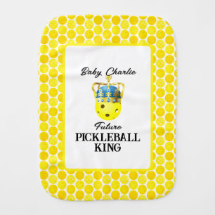 Future Pickleball King Yellow Baby Personalized Baby Burp Cloth