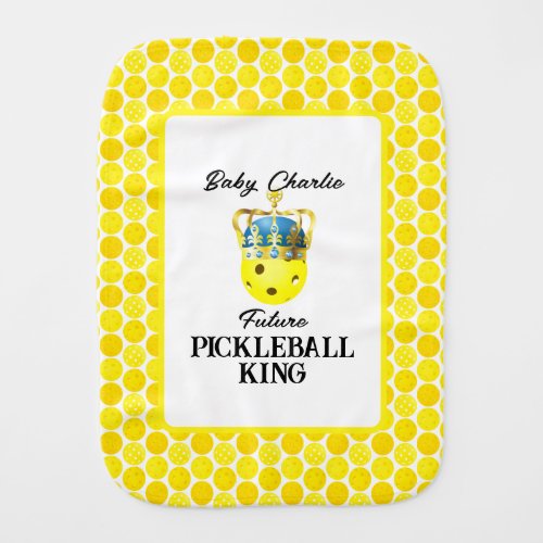 Future Pickleball King Yellow Baby Personalized Baby Burp Cloth