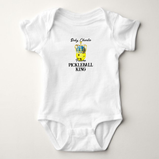 Future Pickleball King Yellow Baby Personalized Bodysuit (Front)