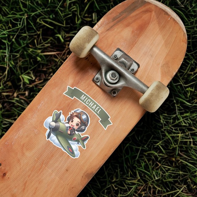 Future Pilot Boy Vintage Airplane Personalized Sticker (Creator Uploaded)