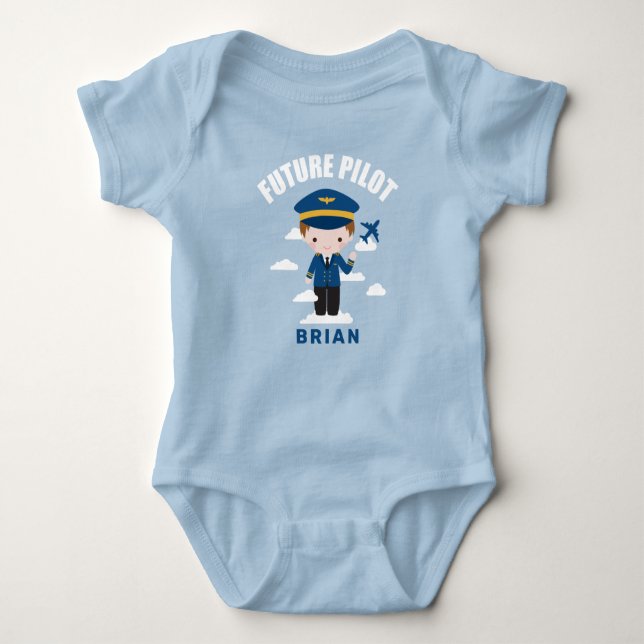 Future Pilot Cute Boy Character Baby Bodysuit (Front)