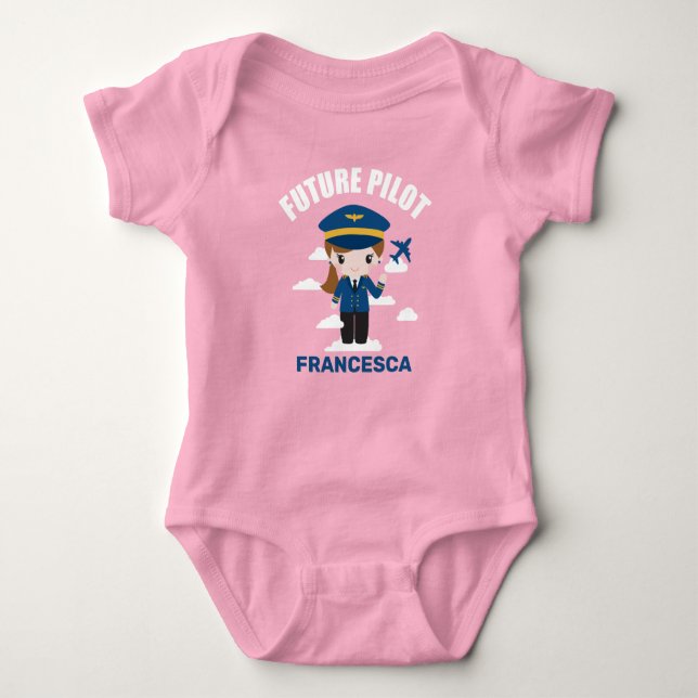 Future Pilot Girl Character Baby Bodysuit (Front)