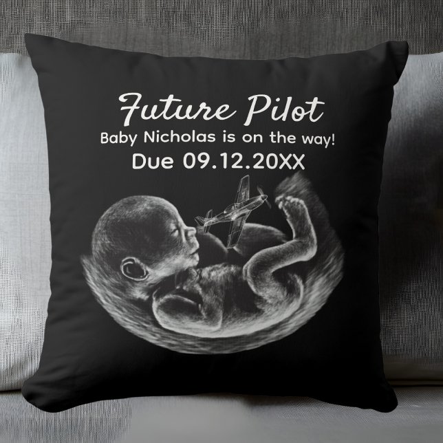 Future Pilot Pregnancy Announcement Funny Aviation Throw Pillow (Creator Uploaded)