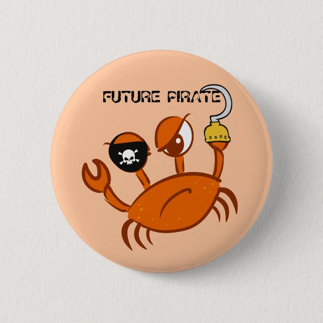 Future Pirate Cute Crab Personalized Pirates Party Button (Front)