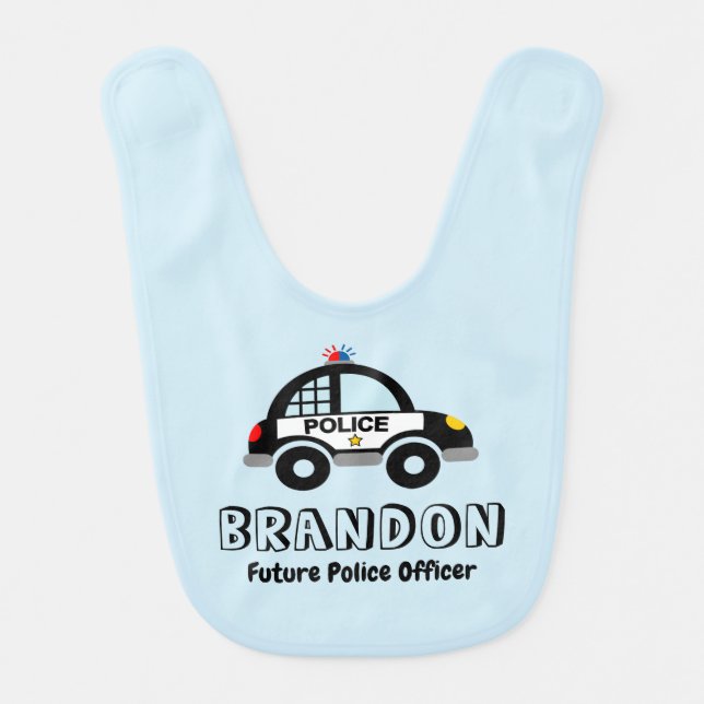 Future Police Officer cute cop car custom name Baby Bib (Front)