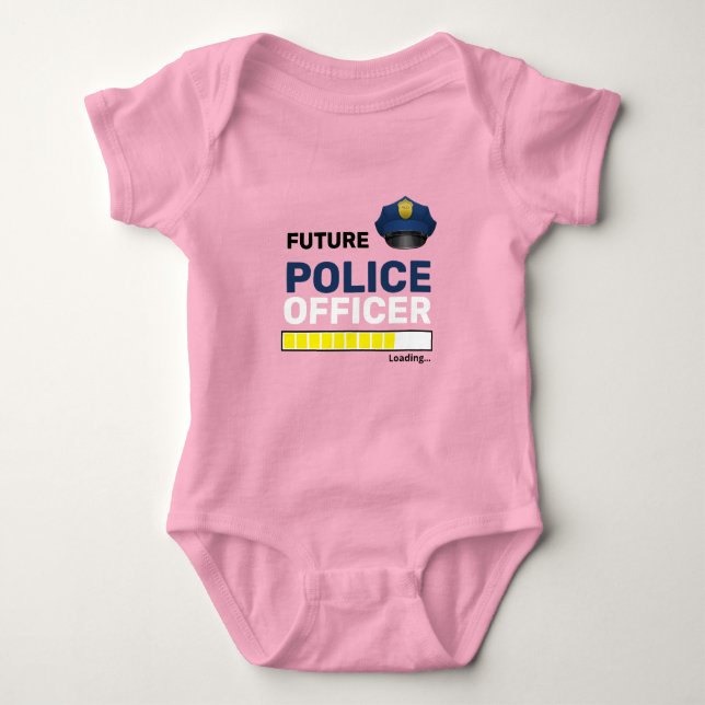 Future Police Officer Loading Cute Personalized Baby Bodysuit (Front)