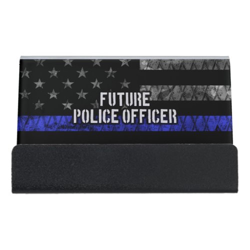 Future Police Officer Thin Blue Line Distressed Fl Desk Business Card Holder