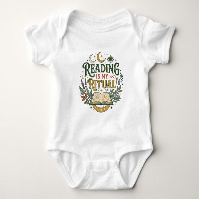 Future Reader Reading Is My Ritual Celestial Book Baby Bodysuit (Front)
