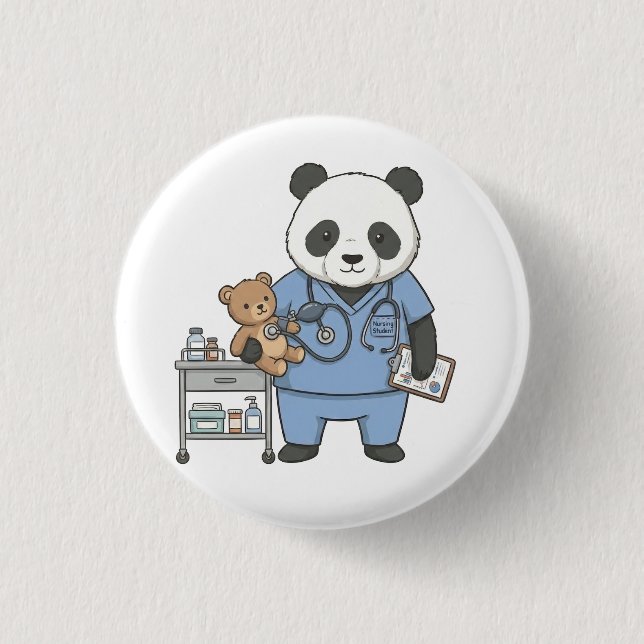 Future RN Panda: Adorable Medical Student  Button (Front)