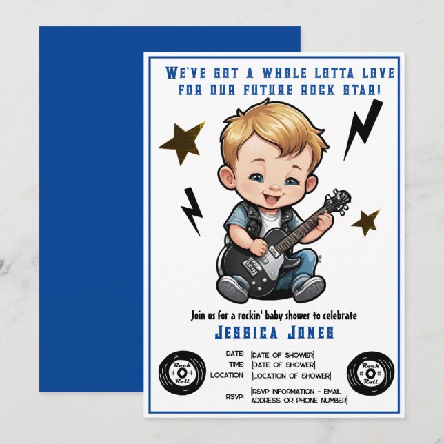 Future Rock Star Rock N Roll Lotta Love Baby Boy Invitation (Front/Back)