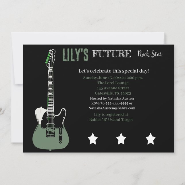 Future Rocker Baby Shower Gray Invitation (Front)
