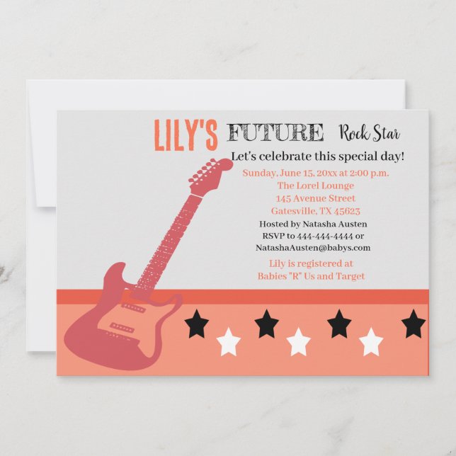Future Rocker Baby Shower Pink Invitation (Front)