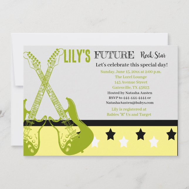 Future Rocker Baby Shower Yellow Invitation (Front)