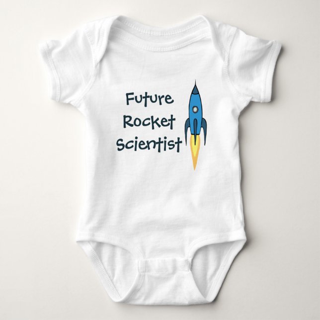 Future Rocket Scientist Blue Outer Space Boy Funny Baby Bodysuit (Front)