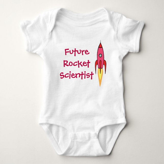 Future Rocket Scientist Pink Rocket Ship Feminist Baby Bodysuit (Front)