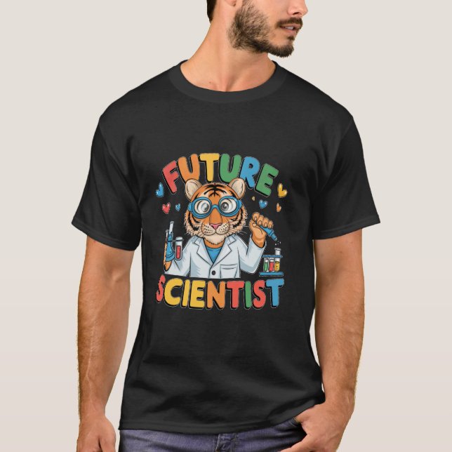 Future Scientist Student Fair Scientist Boy Tiger  T-Shirt (Front)
