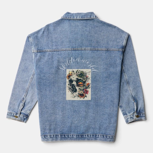 Future skeleton woman and floral flowers denim jacket (Back)