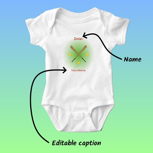 Future softball star custom text baby bodysuit